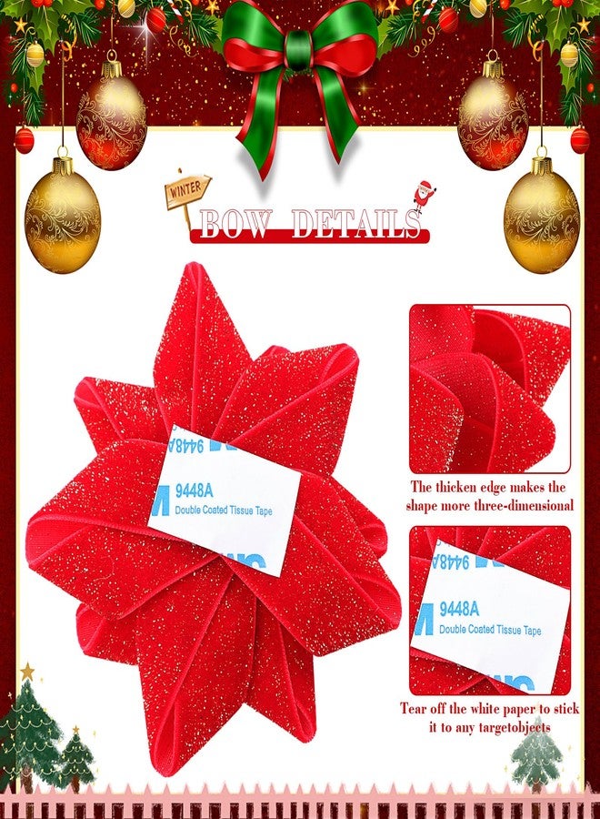 Knitgrip 18 Pcs Christmas Red Velvet Gift Bow for Gift Wrapping 2.8 Inch and 4 Inch Christmas Self Adhesive Glitter Ribbon Bows Stick on Flocked for Xmas Present Wrapping Decor Wreaths Tree - Image 3